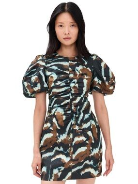 AMUR Puff-Sleeve Ruched Mini Dress